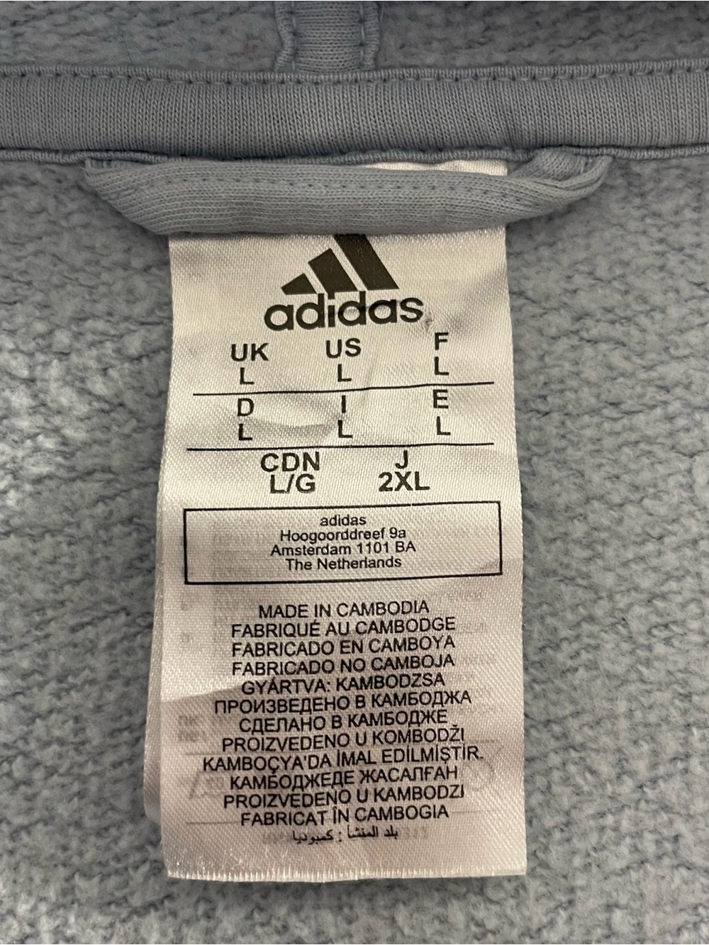 Adidas Hoodie Mens L Baby Blue Essentials 3 Stripes Full Zip Fleece Sweatshirt - Picture 5 of 10